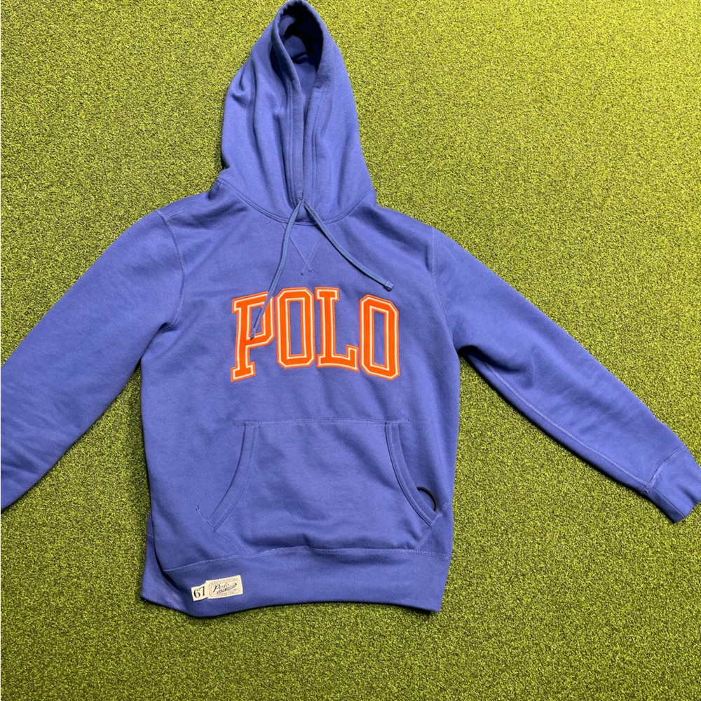 Medium sky blue and orange polo hoodie!